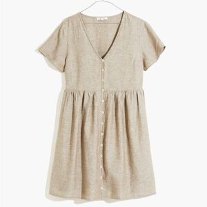 Madewell Linen-Blend Alexandra Button-Front Mini Dress Olive Branch Coastal